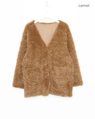 Fur V-neck cardigan