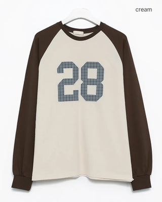 28 Tartan Check Patch Raglan Long T-Shirt