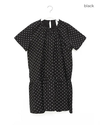 Dot pattern shirred short-sleeved dress