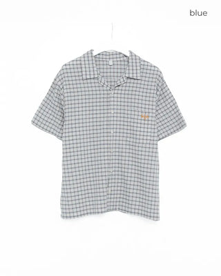 Checked embroidered short-sleeved shirt