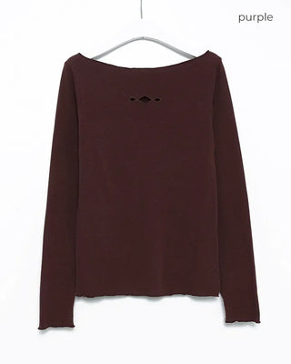 Triple Diamond Slit Slashed Neck Long T-Shirt
