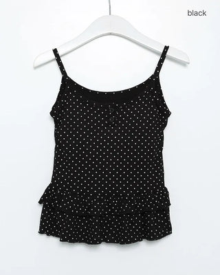 Cup-attached polka dot ruffle lace camisole