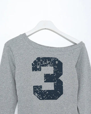 Number print off-shoulder long-sleeved T-shirt
