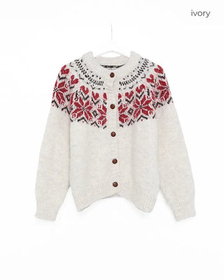 Colored Neck Nordic Knit Cardigan