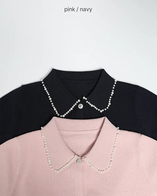 Pearl Button Short-Sleeve Colored Knit