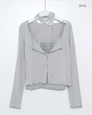 Flower lace camisole & cardigan set