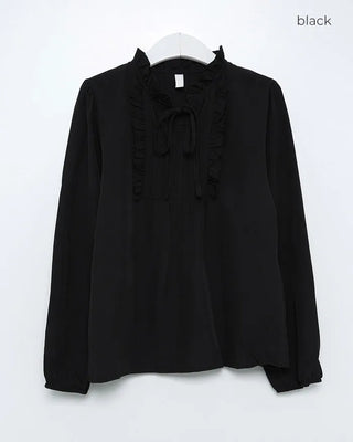 Frill neck ribbon blouse