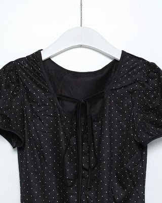 Polka Dot Ribbon Strap Puff Sleeve Short Sleeve T-Shirt
