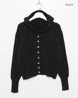 Wide Rib Hem Knit Cardigan Hoodie