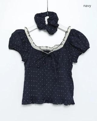 Dot smoke short-sleeved blouse