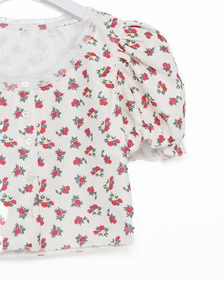 Flower Button Cropped T-Shirt