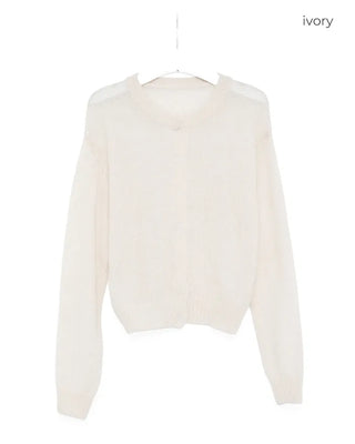 Round neck alpaca knit cardigan