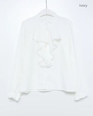 Lace Ribbon Henley Neck Blouse