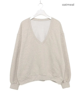 Brushed fleece deep V-neck sweatshirt