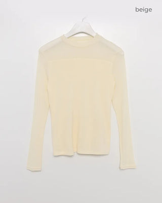 See-through two-tone simple T-shirt