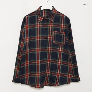 One-pocket loose flannel shirt