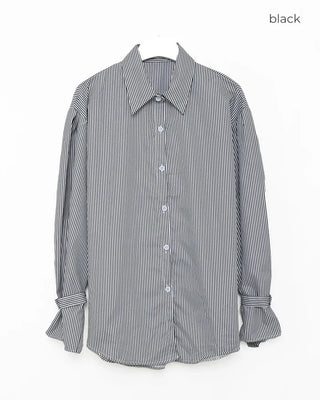 Puff-sleeve striped blouse