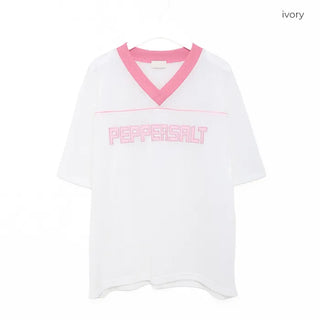 Lettering V-neck Mesh T-shirt