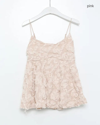 Voluminous floral lace sleeveless blouse