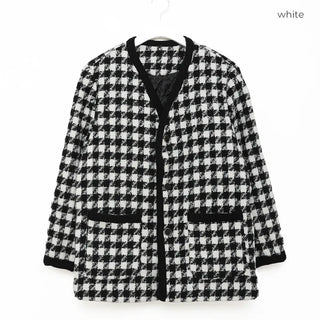Houndstooth check V-neck jacket
