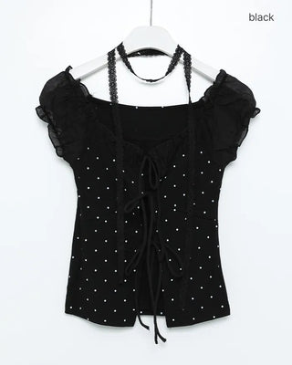Dot pattern layered blouse with string