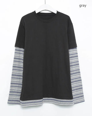 Mixed Border Layered Long T-Shirt