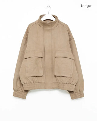 (Unisex) Suede Waistbanding High Neck Jacket