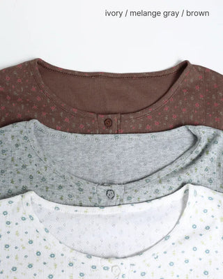 Flower Henley Neck Pointelle Long T-Shirt