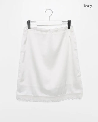Lace hem satin midi skirt