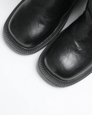 Square-toe triple-strap mid-calf boots