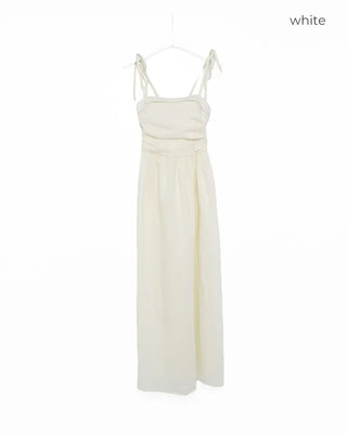 Side-tucked flared long dress