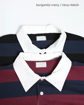 Colored neck striped long T-shirt