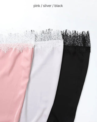 Satin lace midi skirt