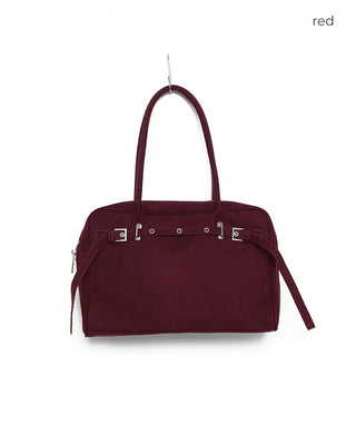 Suede belt buckle shoulder bag