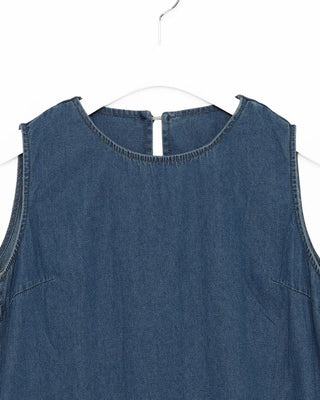 Round neck denim midi dress