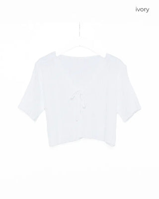 Ribbon Cropped Half-Sleeve Cardigan
