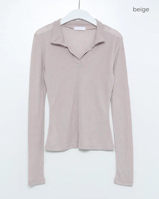 Open-collar long-sleeve T-shirt