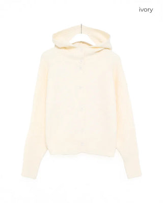 Ribbed Point High Neck Hooded Cardigan