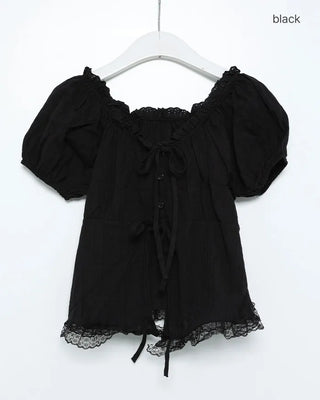 Lace Ribbon Half Blouse