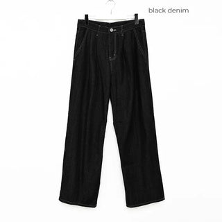 (Unisex) Two-pleat rigid denim pants