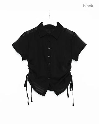 Weighted Shirring Point Short-Sleeve Crop Shirt