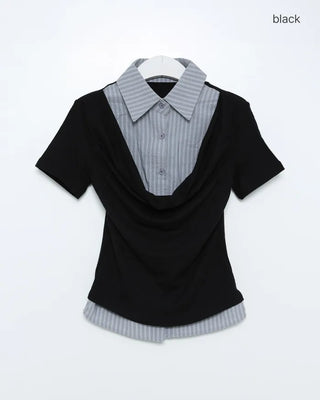 Drape neck layered short-sleeved shirt