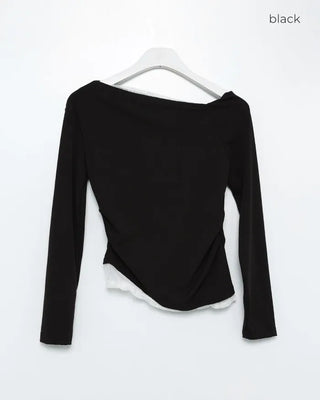 Lace-layered off-shoulder t-shirt