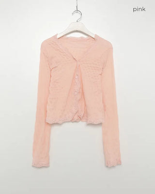 V-neck lace crop cardigan