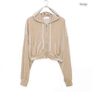 Velvet Cropped Zip Hoodie