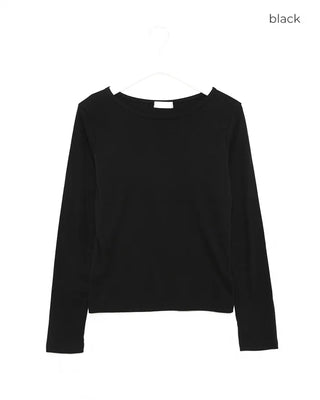 Jewel neck simple long T-shirt