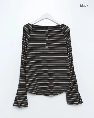 Striped button-down off-shoulder T-shirt