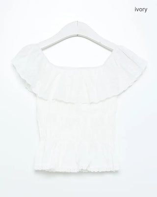 Smoked Frill Off-Shoulder Blouse