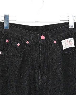 Rose Patch Pink Hip Stitch Denim Pants