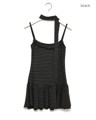 Striped scarf layered mini dress